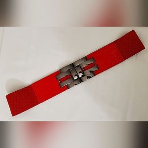 WIDE Elastic Dress Belt Waist Belts Stretch Waistband, Red, 27"